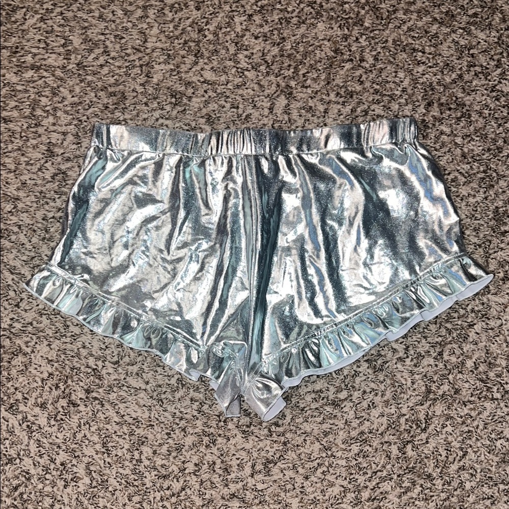 SHEIN Silver Ruffle High Waist Shorts